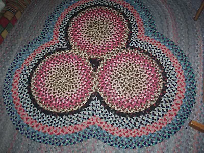 Vintage Antique Handmade Folk Art 3 Ring Wool Braided Rug • $280