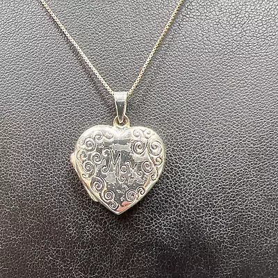 925 Sterling Silver Engraved Mom Photo Locket Pendant Chain Necklace 4.82g • $22.99