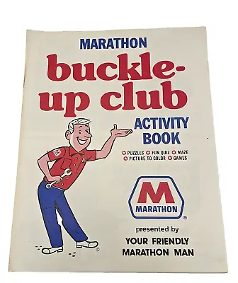 Book Activity Marathon Gas Buckle-Up Club Kids Puzzles 8 Pages Vintage 1982 • $7.96