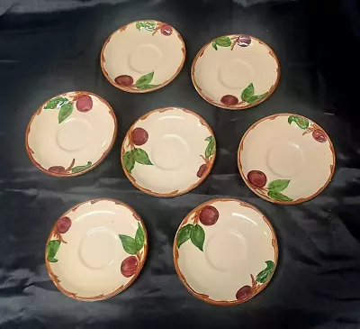 Franciscan Apple 7 Saucers Hand Painted Red Green Brown Embossed 1940-1966 • £9.63