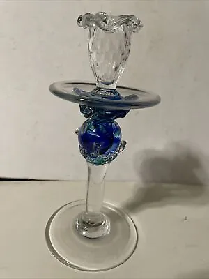 Venetian Murano Art Glass Blue Candlestick Holder • $24.99