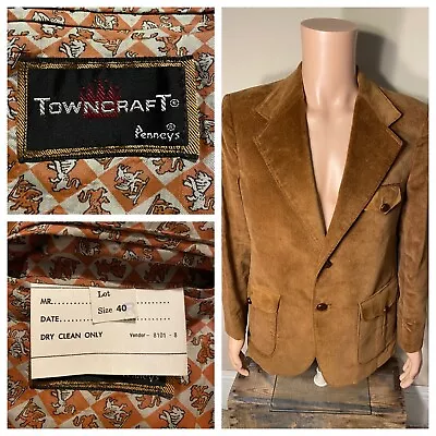 Vtg Penneys Towncraft Corduroy Sports Coat Jacket Blazer Professer Mod Atomic 40 • $49.95