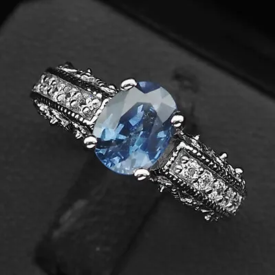Stunning Royal Blue Sapphire 925 Sterling Silver Handmade Delicate Rings Size 5 • $1.04