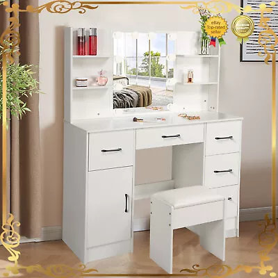 3 Color Vanity Makeup Dressing Table Set Makeup Mirror 6Drawers Desk With Stool • $164.80