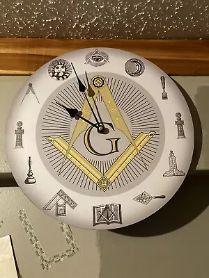 New Masonic Wall Clock Square Compass Working Tools Freemasons White & Grey  • $27.95