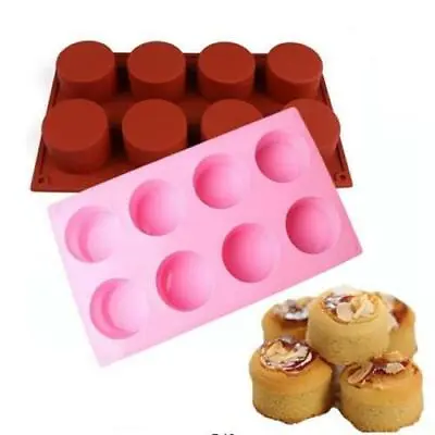 8 Grid Round Silicone Mold Soap Cake Bread Cupcake Cheesecake Baking Mould • £5.99