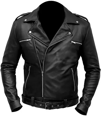 The Walking Dead Jeffrey Dean Morgan Negan Black Leather Motorcycle Jacket • $107.99