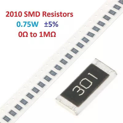 10PCS 3/4W 2010 SMD/SMT Chip Resistors 0.75W ±5% 0R 9.1R 22R 51R 39KR To 1MR/Ohm • $0.99