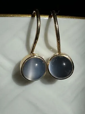 GLOWING 14K Blue MOONSTONE Cabochon Drop DANGLE Earrings - Artisan Handmade • $316