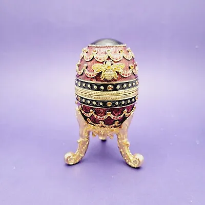 Vtg Egg Music Box Ruby & Black Enamel Metal Jeweled Rhinestone - Parts Or Repair • $25