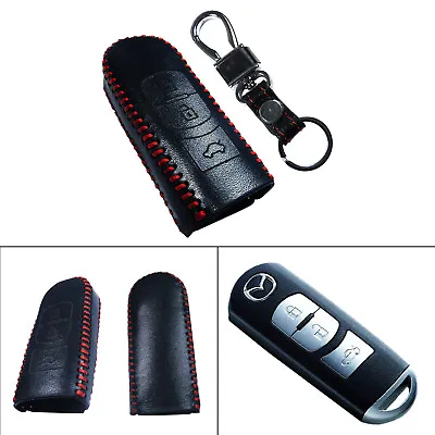 Luxury Black Leather Protect Key Fob Holder Cover For Mazda 3 6 CX-7 CX-9 MX-5 • $7.99