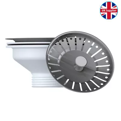 Kitchen Sink Basket Strainer Waste &  Stainless Steel Plug Fitting 90mm • £9.95