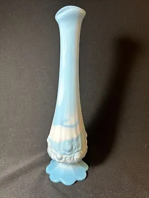 Vintage Fenton Swung Vase Swirled Blue White Slag Milk Glass Cabbage Rose • $18.99