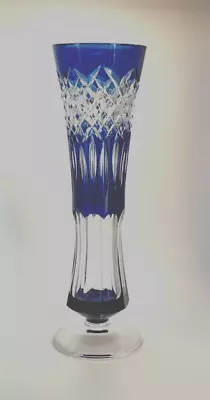 MCM Val St.Lambert Crystal Vase Cobalt Blue Cut-to-Clear 9  • $119
