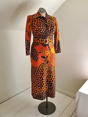 70s Vintage Psychedelic Print Maxi Dress With Matching Waist Belt • $125