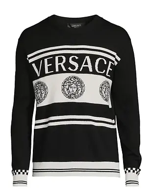 NWT Versace Medusa Logo Wool Knit Sweater Black 40 US (50 Eu)  Italy A86467 • $503.49