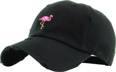 $18.99 • Buy Pink Flamingo Vintage Adjustable Black Distressed Cap Dad Hat By KB Ethos 