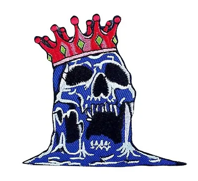 $6.50 • Buy Melting Skull Iron-On Patch : Crown King Skeleton Dripping Punk Horror Movie