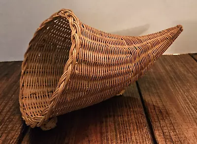 Vintage Wicker Cornucopia Horn Of Plenty Basket  12” Thanksgiving • $20.69