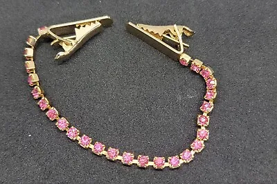 Vintage Pat. 2853761 Gold Tone Pink Rhinestone Sweater Scarf Clip Jewelry  • $8