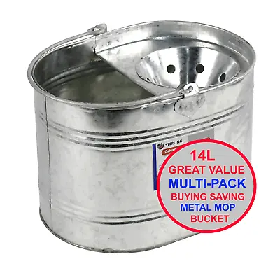 Heavy Duty Metal Mop Bucket Galvanised Strong 14 Litre Capacity For Cleaning New • £47.99