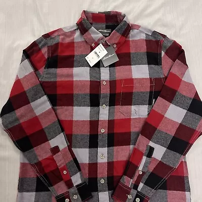 Eddie Bower Men’s Plaid Flannel Long Sleeve Button Down Size Med Red/Black NWT • $18.53