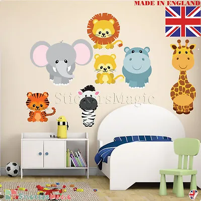 £24.99 • Buy Kids Room Wall Stickers Jungle Animals Childrens Nursery Safari Zoo Wild Large 