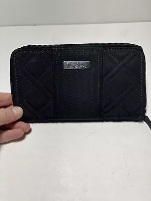 Vera Bradley Black Quilted Microfiber Wallet Zip Around Accordion Full Size • $23.99