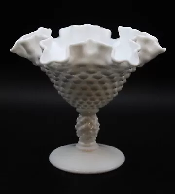 Vintage Fenton Hobnail Ruffled Edge Milk Glass Compote Candy Dish • $12.99