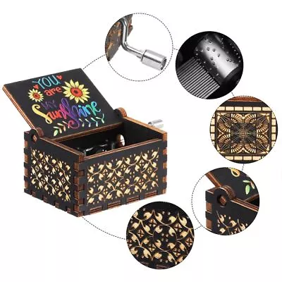 Gifts Hand-Cranked Black Engraved You Are My Sunshine Music Box Musical Boxes • £5.33