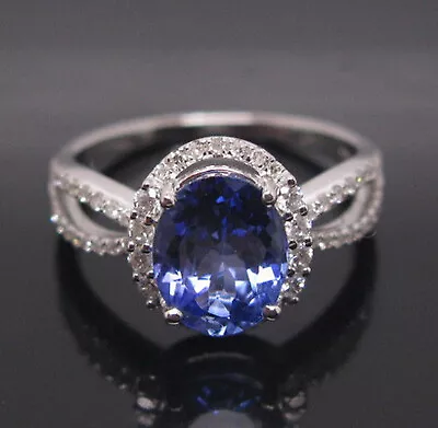 2.25Ct Natural Blue Tanzanite With IGI Certified Diamond Ring In 14KT White Gold • $442