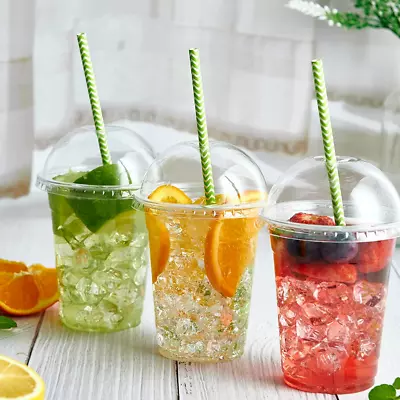 12/16oz Clear Plastic Smoothie Cups With Domed Lids Party Milkshakes Slush • £7.99
