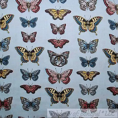 BonEful Fabric FQ Cotton Quilt Blue Yellow Pink Monarch Butterfly Rainbow Stripe • $4.75