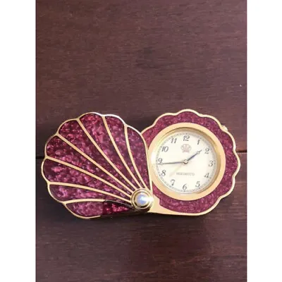 MIKIMOTO Table Clock Pocket Watch Seashell Motif Pearl Red Used OKI278 • $144.28