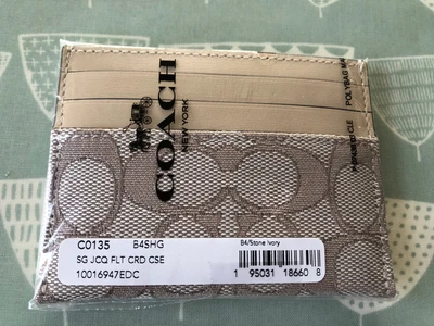 £30 • Buy Coach Ladies Ivory Stone Tone Signature Fabric Card Holder Case (BNWT)