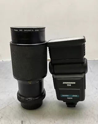 Vivitar 75-205mm 1:3.8 MC Macro Focusing Zoom Camera Lens + Zykkor 150 Flash • $20