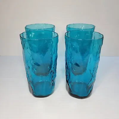 MORGANTOWN CRINKLE Peacock Blue 5  Drinking Glasses 4pc MCM Vtg • $45