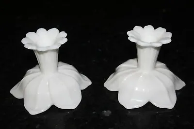 Vintage Pair Of Westmoreland Milk Glass LOTUS Pattern Candle Stick Dish Holders • $24.95