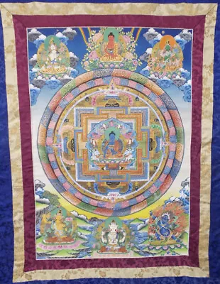 Vintage Tibetan Buddhism Painting On Cloth  Mandala Tangka Thangka • $300