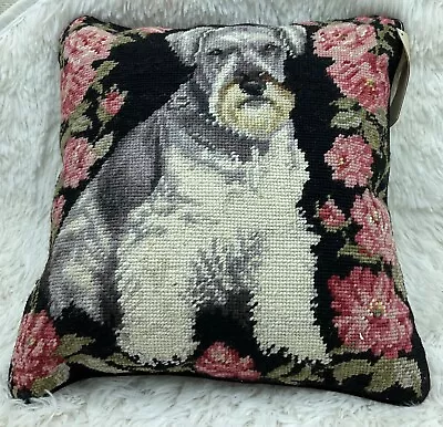 Colorful SCHNAUZER  Dog Needlepoint 14” Accent Pillow • $30