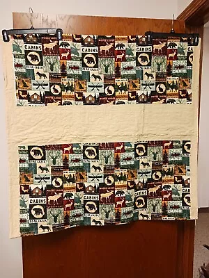 Cabin Rustic Fish Bear Wolf Deer Themed Quilt 40x40.5 • $13.99