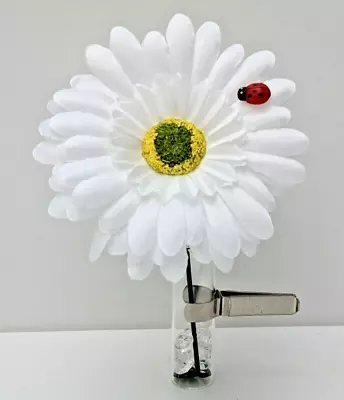 Clip On Vent Vase & White Gerbera Daisy/Flower Fits VW Camper FREE CRYSTALS • £13.97