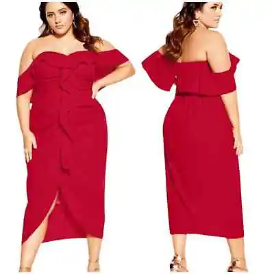 CITY CHIC NWT Va Va Voom Cocktail Maxi Dress Scarlet Red Size L (US 20) Ruffle • $80