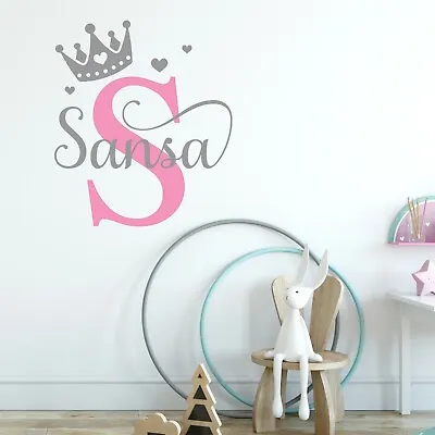 Girls Name Princess Crown Wall Sticker Decal Nursery Baby Bedroom Custom • £14.99