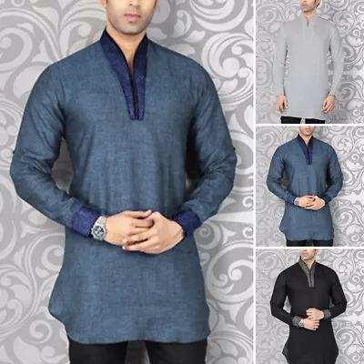 £15.43 • Buy Mens Vintage Indian Kurta Formal Smart T Shirt Long Sleeve Party Blouse Tunic UK