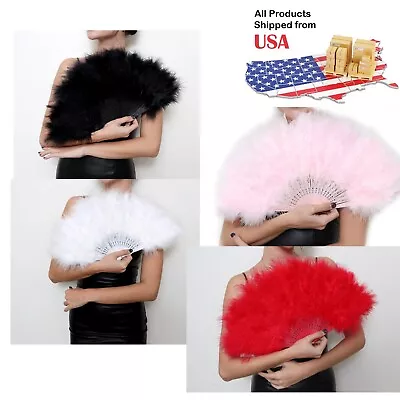 Feather Large Hand Fan Ladies Event Bride Dance Halloween Black Red Pink White • $11.95