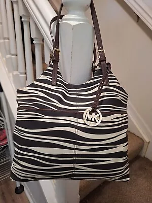 MICHAEL KORS Handbag Tote Zebra Exotic Animal Canvas Leather **EUC** VERY NICE!! • $50