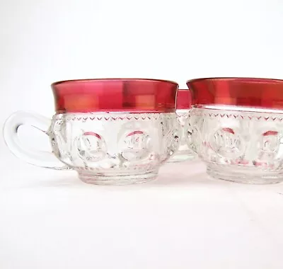 Kings Crown Thumbprint Coffee Tea Cups Indian Glass Ruby Flashed Set Of 4 • $14