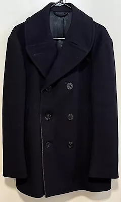 Vintage 1950s US Navy Mens Peacoat Kersey Wool Jacket Anchor Buttons 40 REG VG • $80