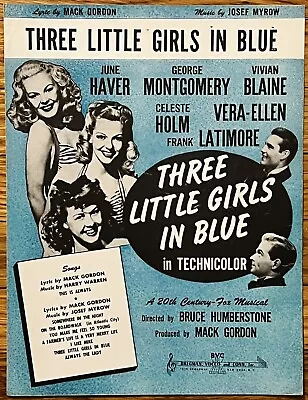 1946 Movie THREE LITTLE GIRLS IN BLUE ~ Scarce TITLE TUNE Sheet Music JUNE HAVER • $8